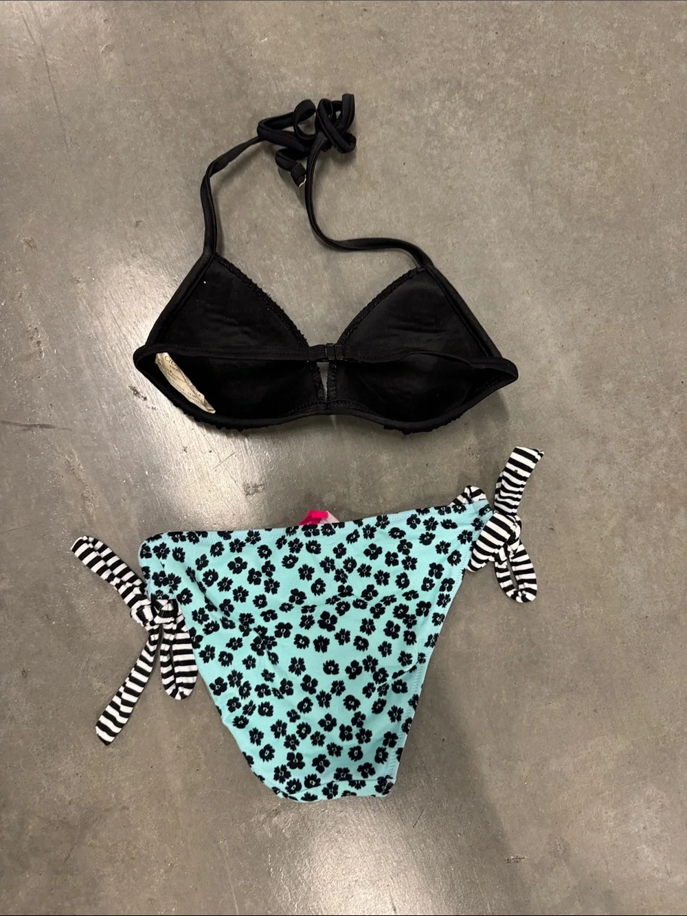 Women’s Two-Piece Swim Set - Black Top with Aqua & Purple Floral Bottom